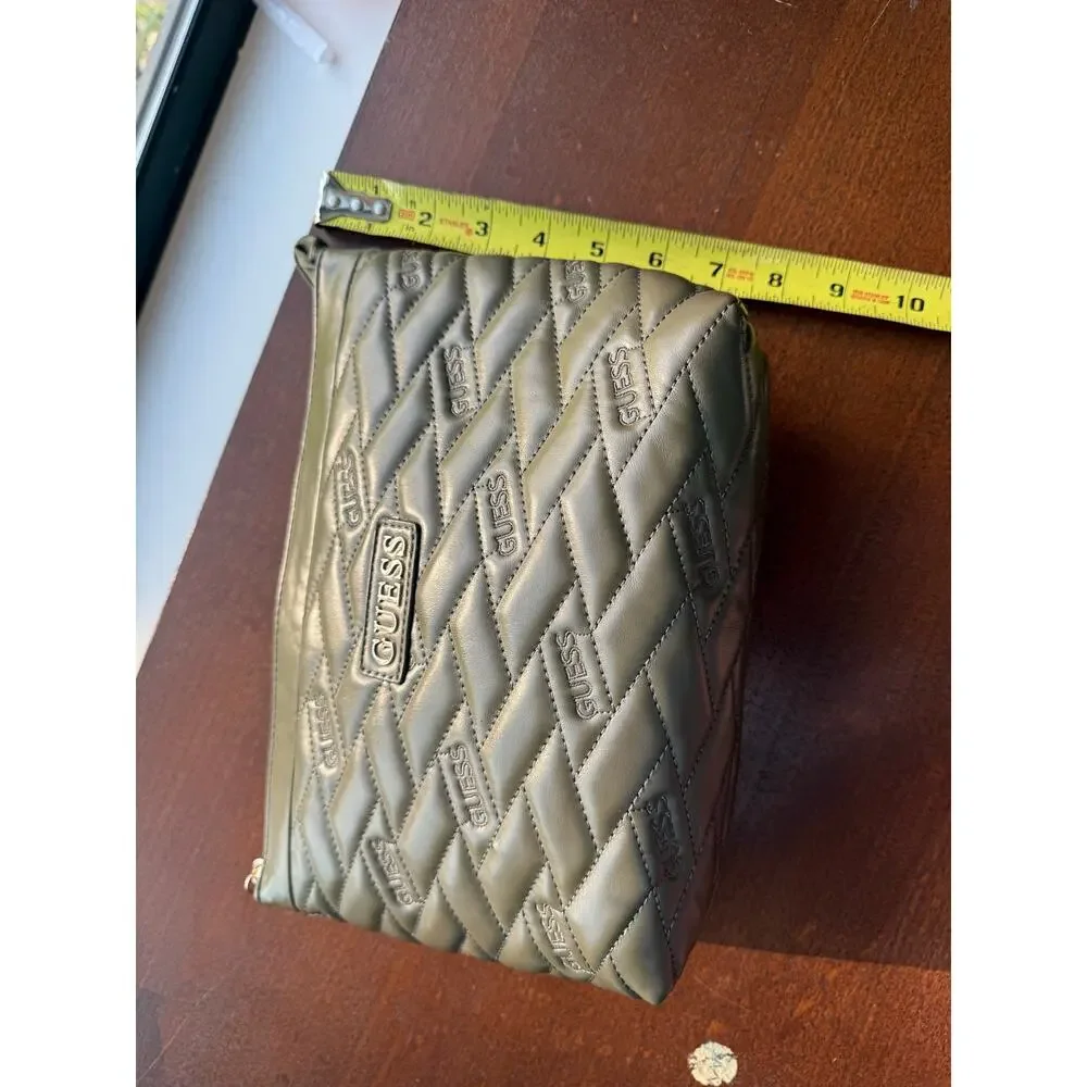 NWT GUESS Olive Green Quilted Logo Cosmetic Pouch Briella Travel Bag